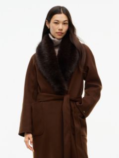 Faux Fur-Trim Wool-Blend Coat — Legacy Brown 5