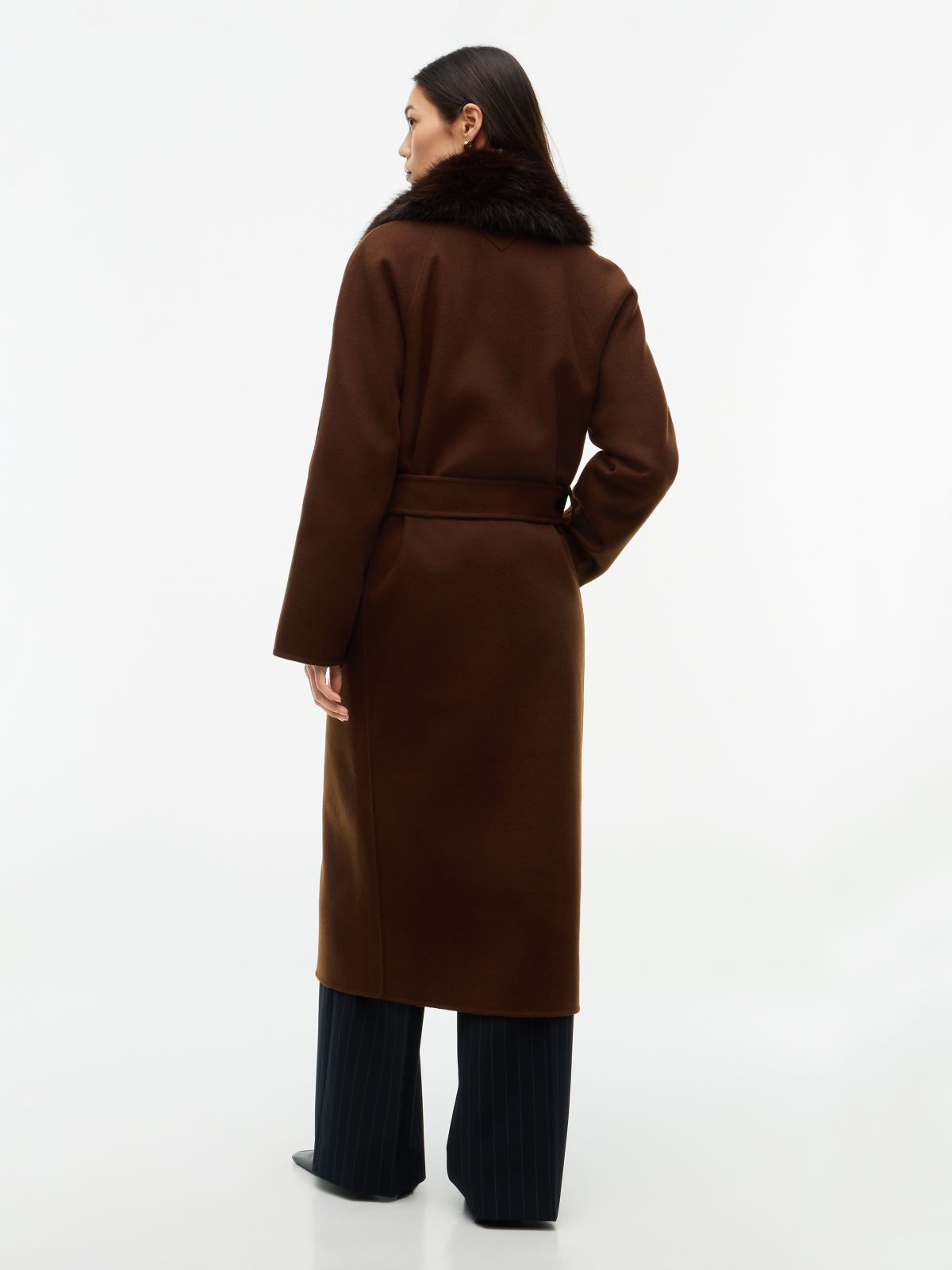 Faux Fur-Trim Wool-Blend Coat — Legacy Brown