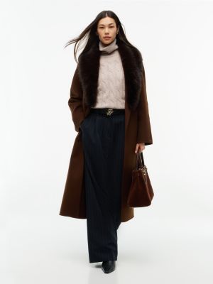 Faux Fur-Trim Wool-Blend Coat, Legacy Brown