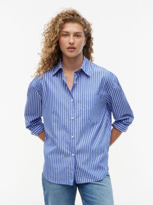 Oversized Fit Striped Poplin Shirt, Verona Blue Stripe