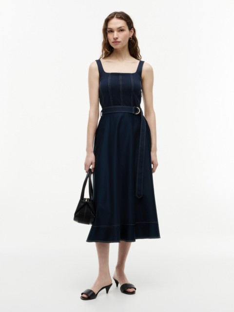 Tommy Hilfiger Contrast Stitch Belted Midi Dress