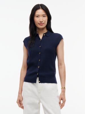 Relaxed Lightweight Sweater Vest Polo, Navy