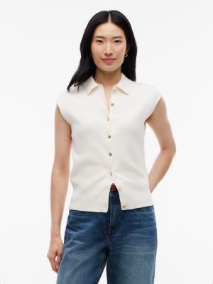 Relaxed Lightweight Sweater Vest Polo, Ivory Petal