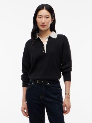 Relaxed Fit Lightweight Sweater Polo, Black