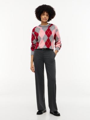 Женский свитер Tommy Hilfiger Relaxed Fit Argyle Crewneck, цвет: Розовый с ромбами — фото 2