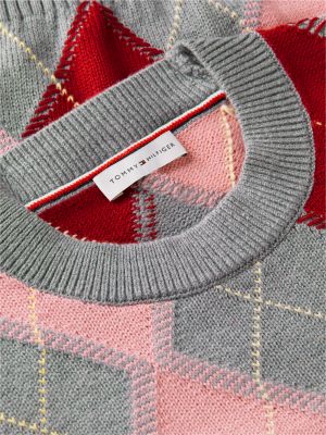 Женский свитер Tommy Hilfiger Relaxed Fit Argyle Crewneck, цвет: Розовый с ромбами — фото 6