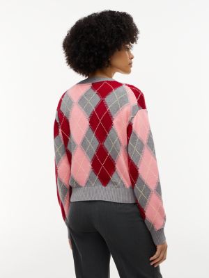Женский свитер Tommy Hilfiger Relaxed Fit Argyle Crewneck, цвет: Розовый с ромбами — фото 4