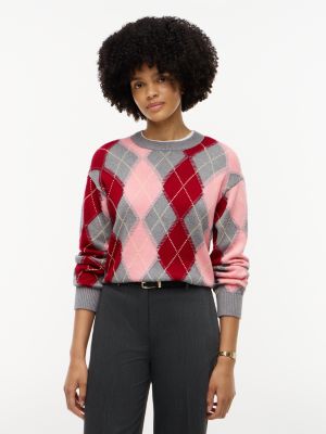 Tommy Hilfiger Women's Relaxed Fit Argyle Crewneck Sweater - Carnation Pink Argyle - XS
