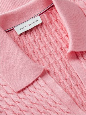 Женские рубашки Tommy Hilfiger Short-Sleeve Cable Knit Sweater Polo, цвет: Розовый — фото 6
