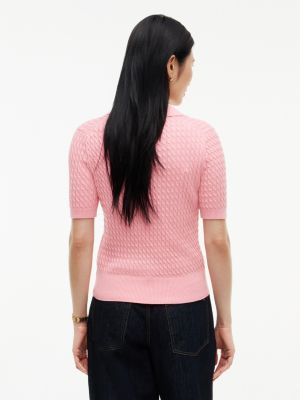Женские рубашки Tommy Hilfiger Short-Sleeve Cable Knit Sweater Polo, цвет: Розовый — фото 4