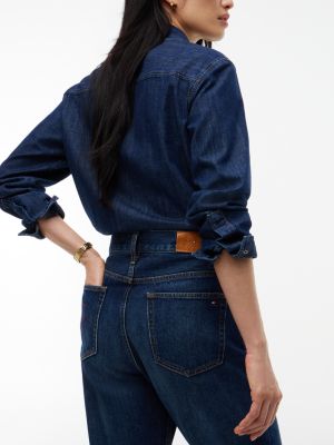 Женские джинсы Tommy Hilfiger High-Rise Straight, цвет: Тёмная варка джинсовый — фото 5