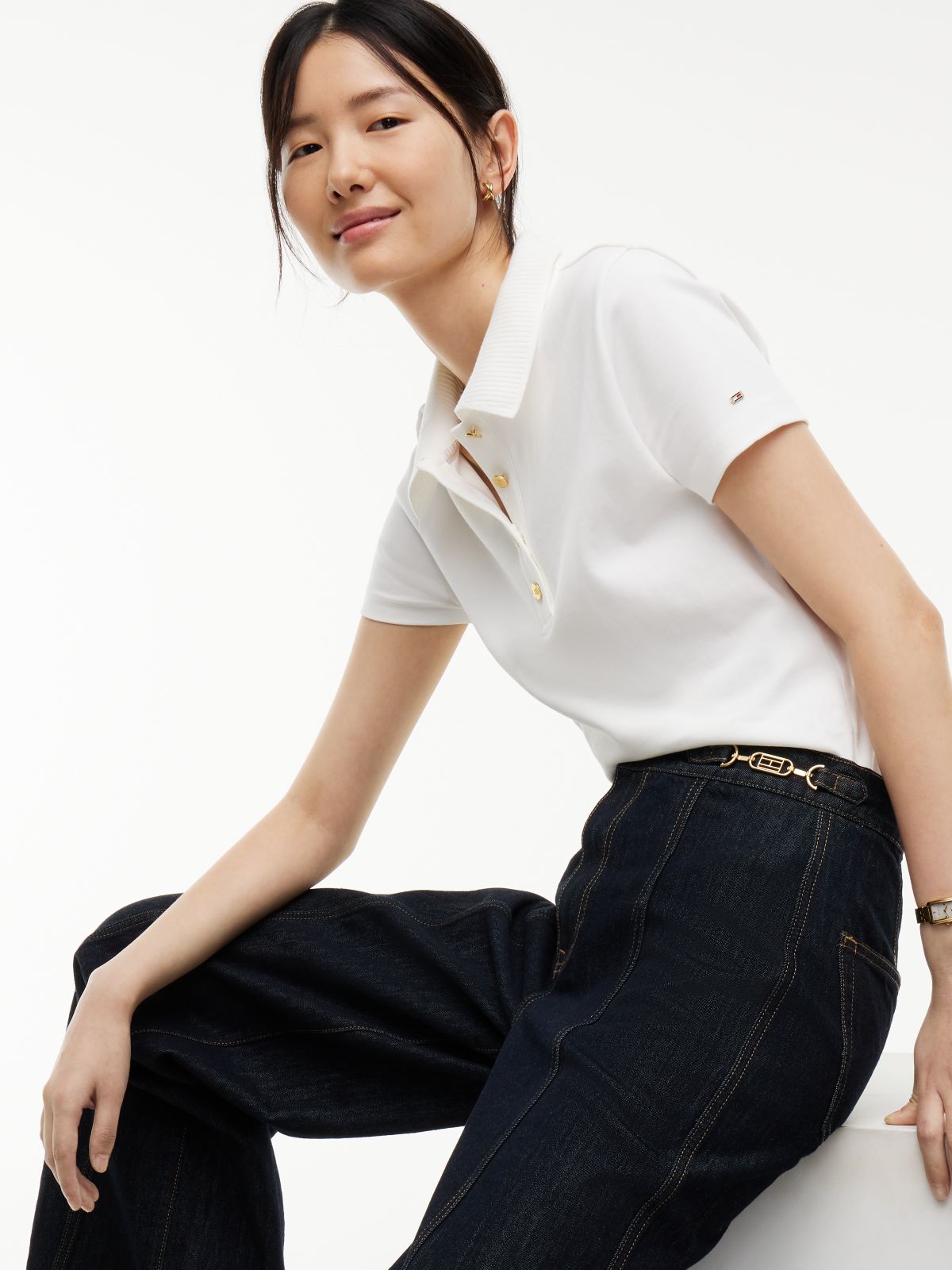 High-Rise Logo Hardware Wide Leg Jean — Rinse