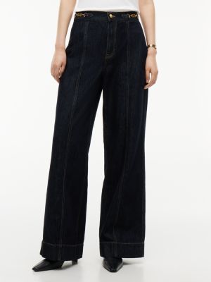 High-Rise Logo Hardware Wide Leg Jean, Rinse