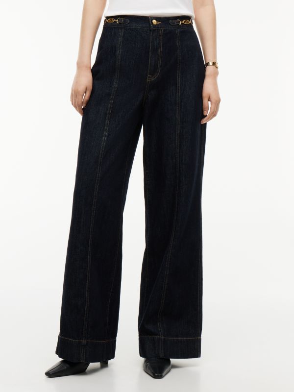High-Rise Logo Hardware Wide Leg Jean — Rinse