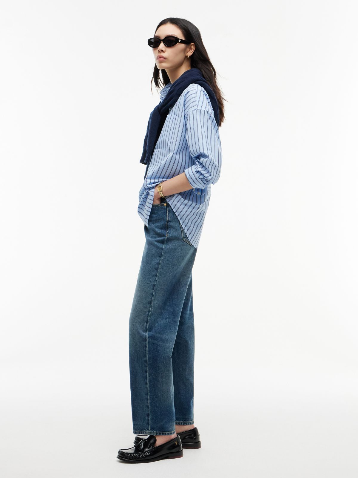 High-Rise Logo Hardware Tapered Jean — Elan