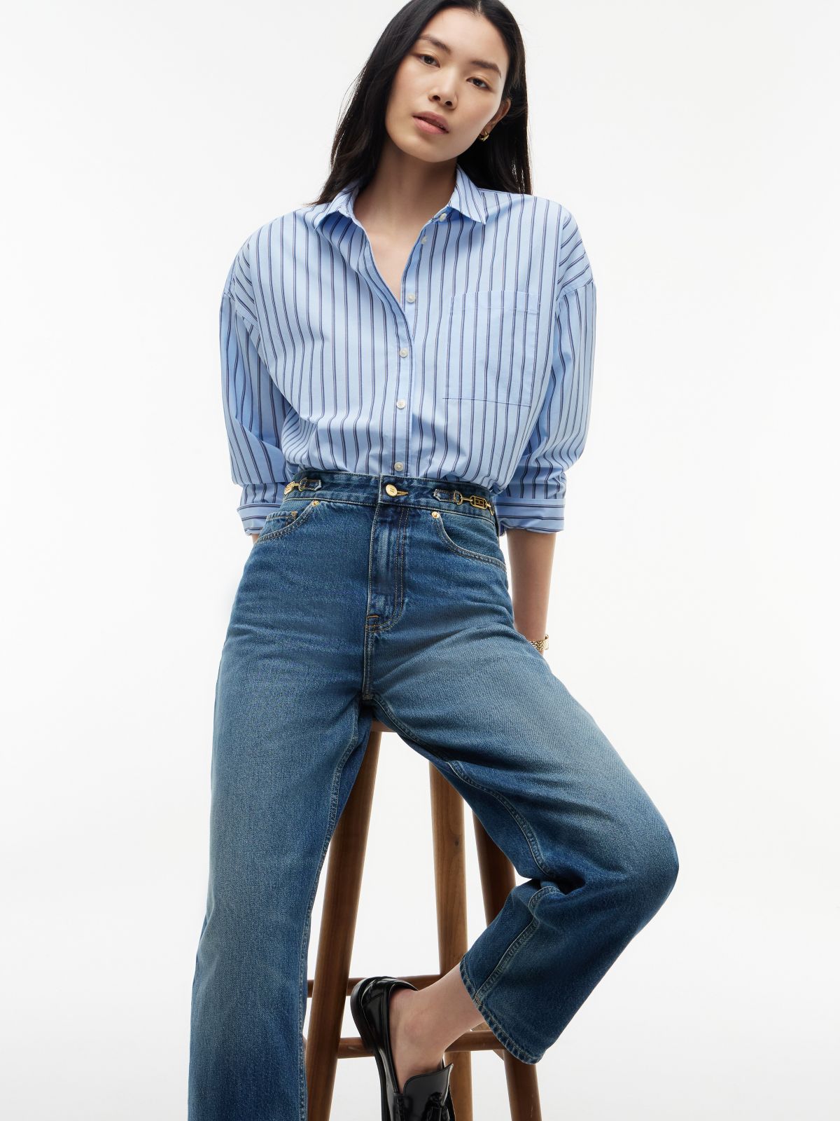 High-Rise Logo Hardware Tapered Jean — Elan