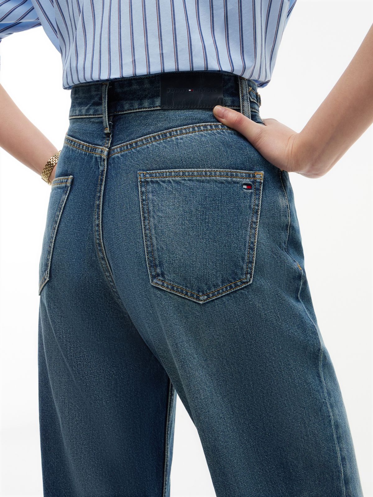 High-Rise Logo Hardware Tapered Jean — Elan