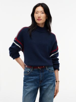 Relaxed Fit Wool Mockneck Sweater, Dark Blue