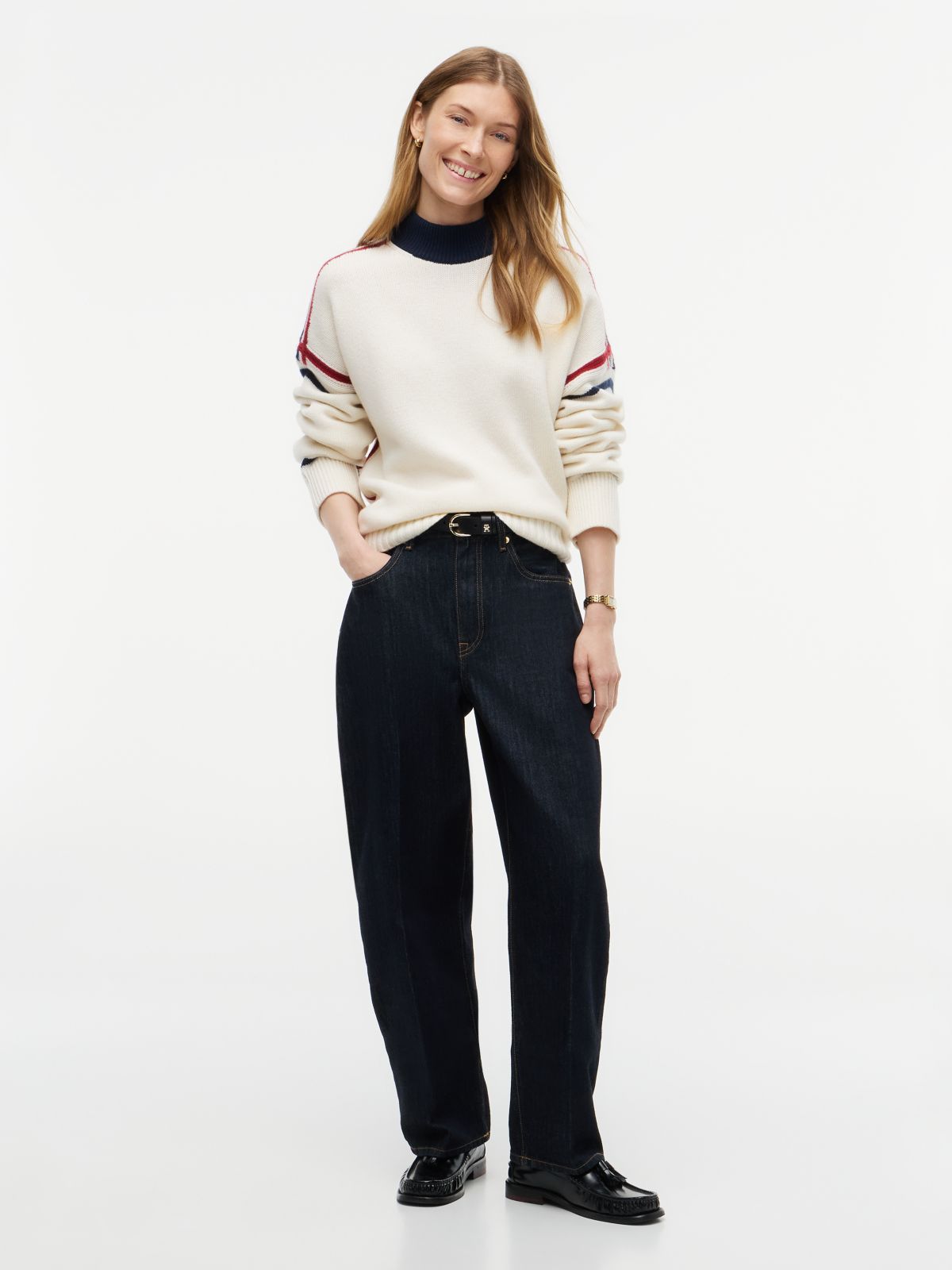 Relaxed Fit Wool Mockneck Sweater — Ivory Petal