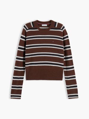 Женский свитер Tommy Hilfiger Wool Crewneck, цвет: Коричневый полосатый — фото 5