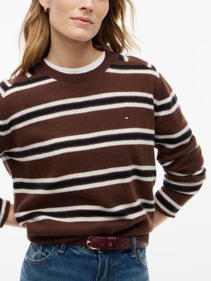 Женский свитер Tommy Hilfiger Wool Crewneck, цвет: Коричневый полосатый — фото 3