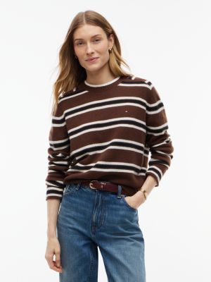 Женский свитер Tommy Hilfiger Wool Crewneck, цвет: Коричневый полосатый — фото 1