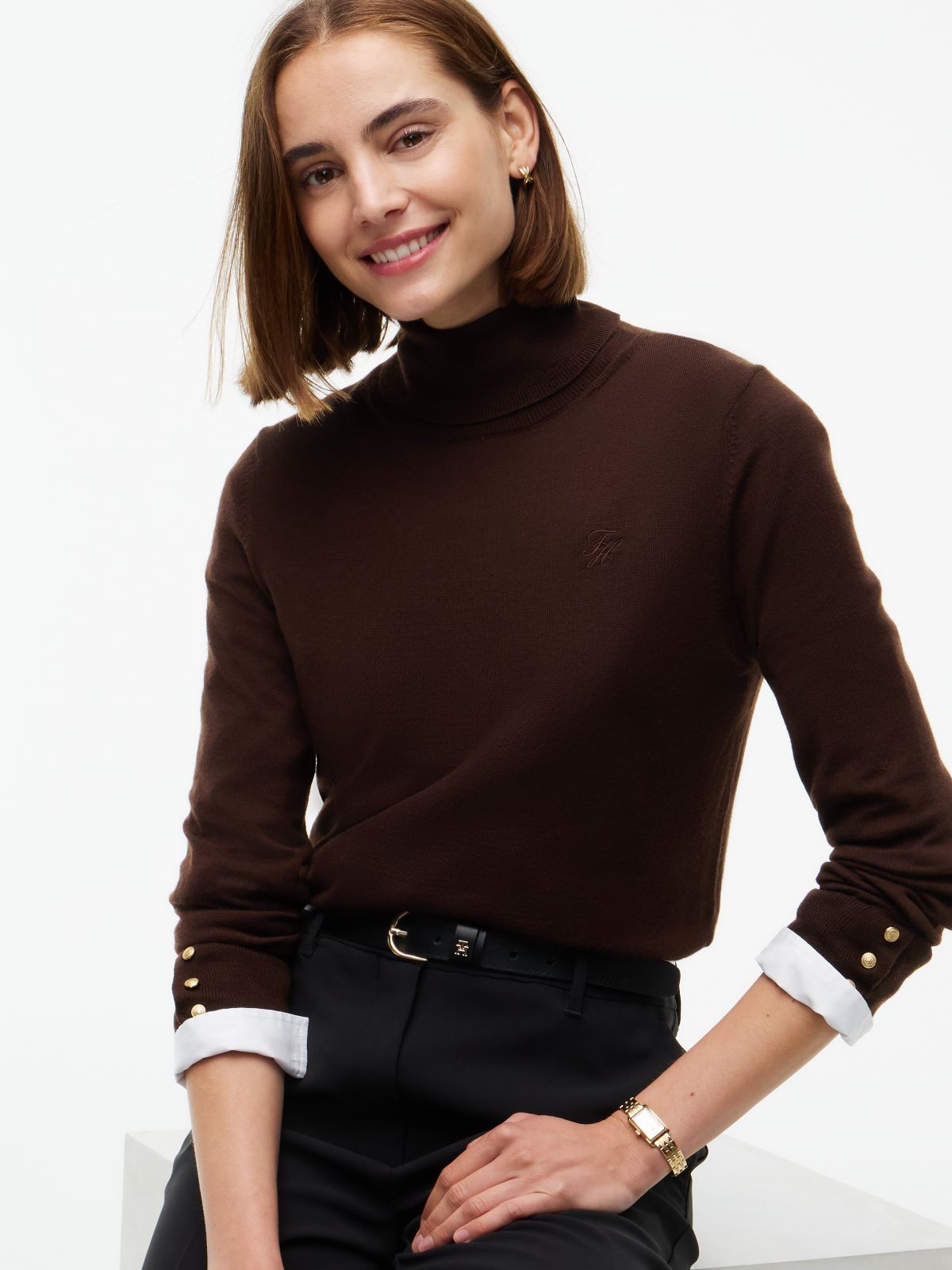 Merino Wool Turtleneck Sweater — Chocolate