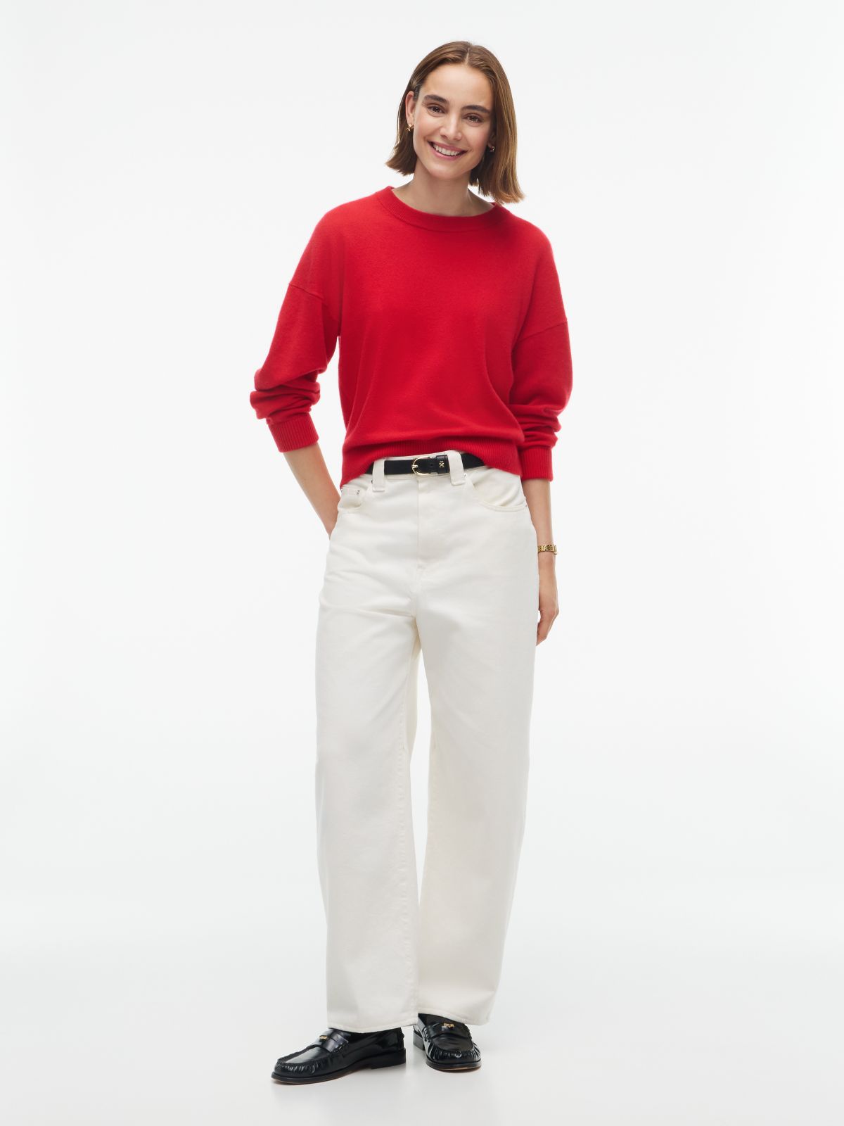 Embroidered Crest Logo Cashmere Sweater — Medium Red