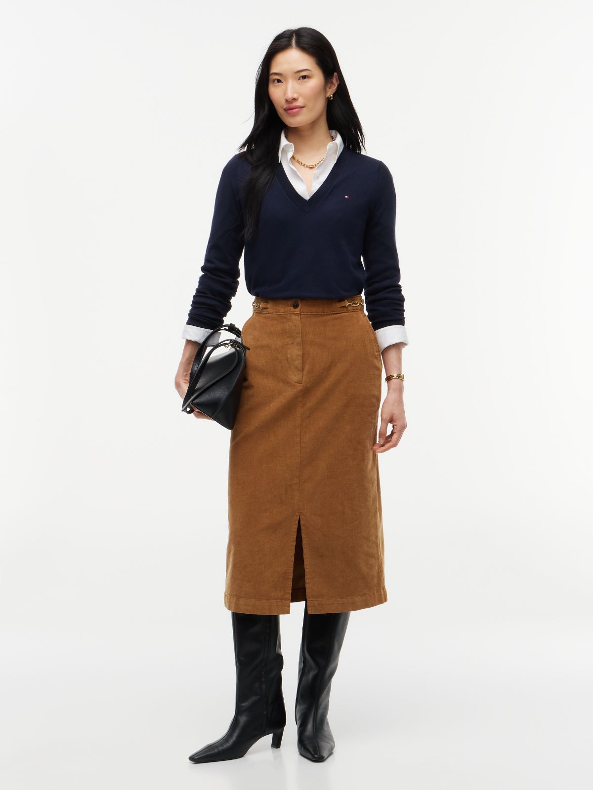 Stretch Corduroy Pencil Skirt — Desert Khaki