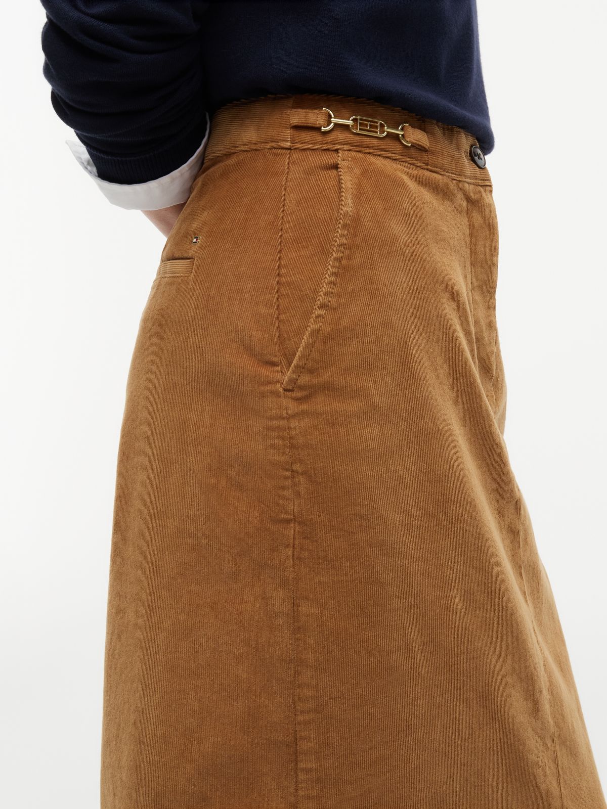 Stretch Corduroy Pencil Skirt — Desert Khaki