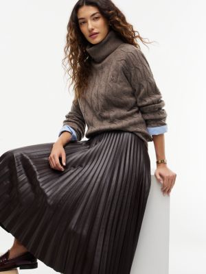 Женская юбка Tommy Hilfiger Pleated Faux Leather Midi, цвет: Шоколадный — фото 3