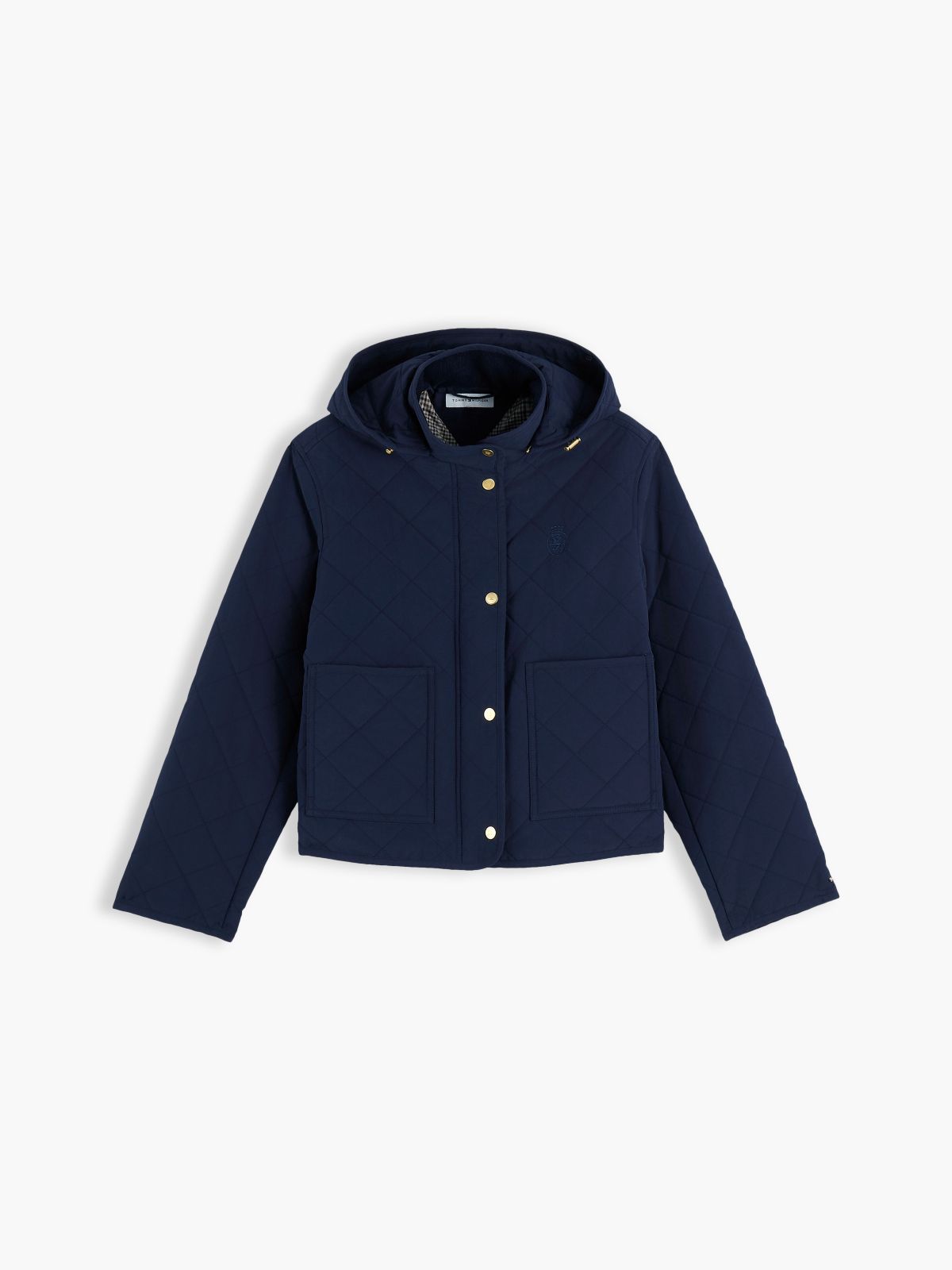 Water-Repellent Quilted Hooded Jacket — Navy