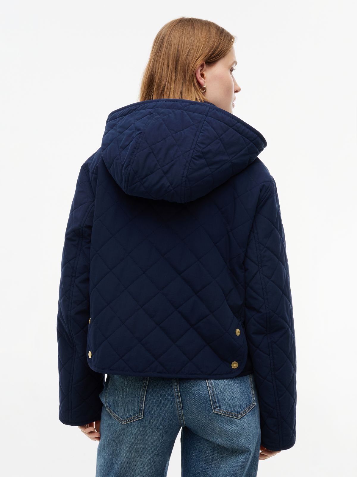Water-Repellent Quilted Hooded Jacket — Navy