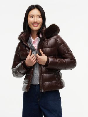 Shiny Down Puffer Jacket, Chocolate