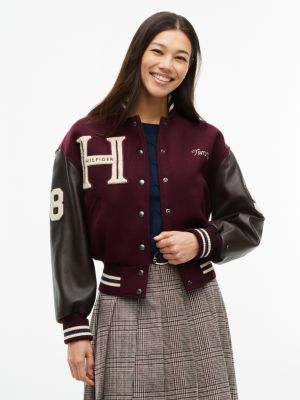 Relaxed Fit Wool-Blend Varsity Jacket, Deep Burgundy