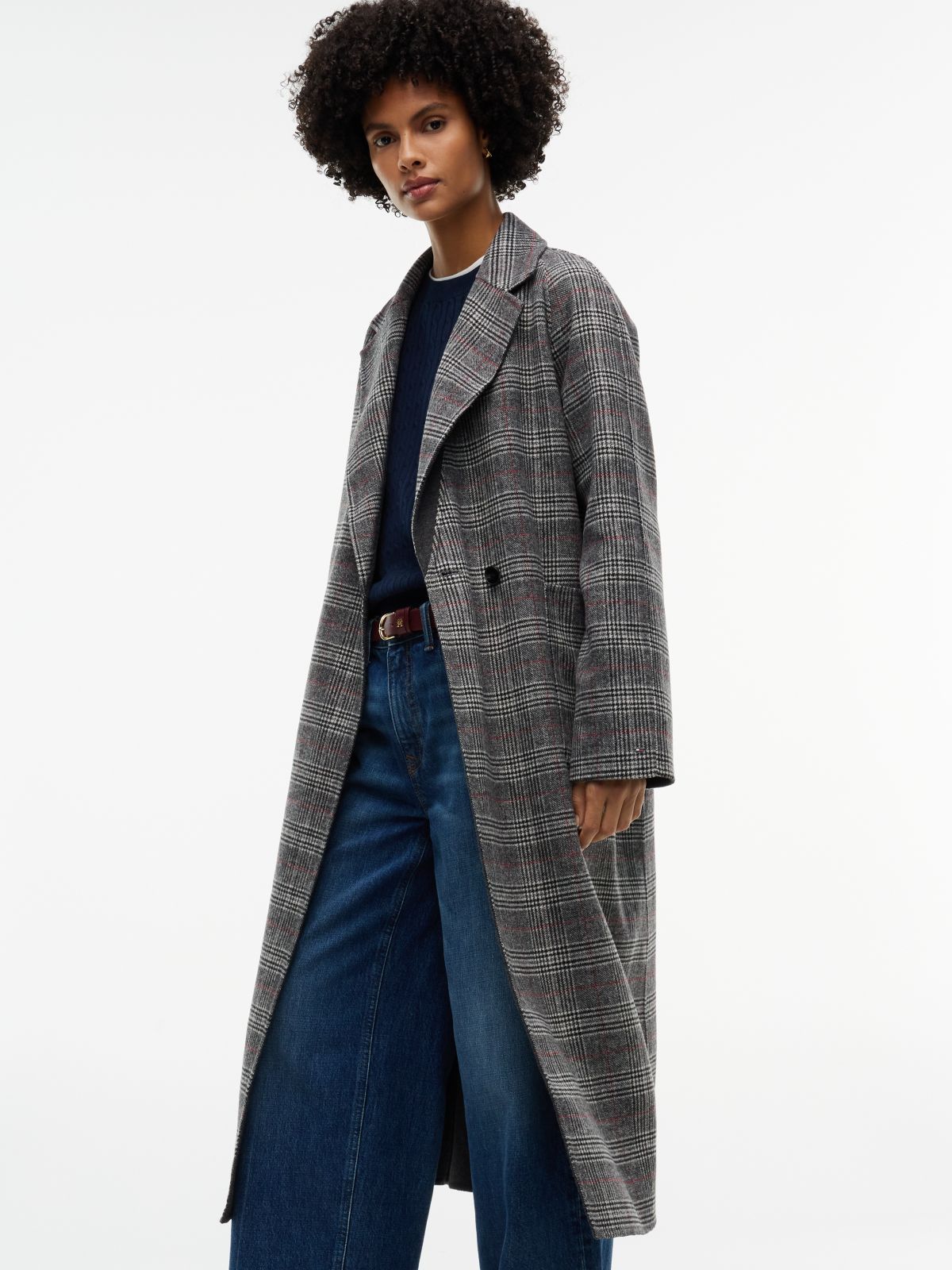 Glen Plaid Wool-Blend Coat — Grey Check