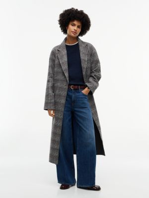 Glen Plaid Wool-Blend Coat, Black
