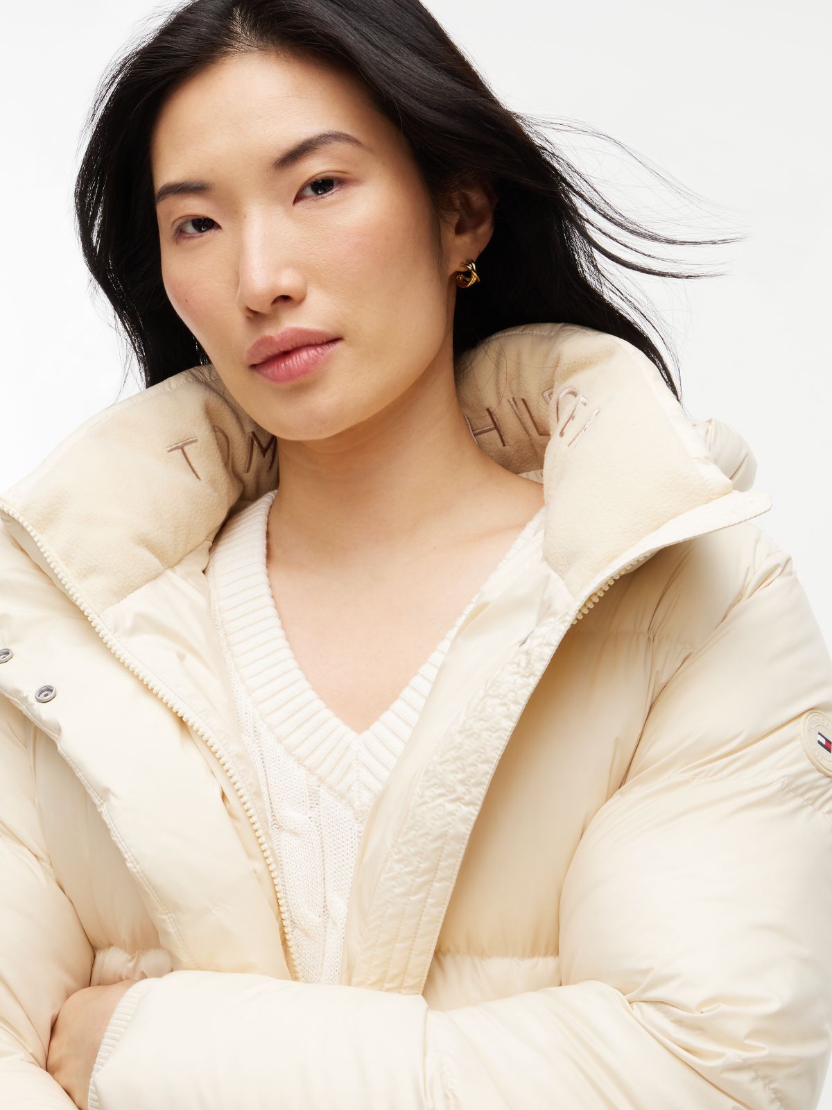 Water-Repellent Down Puffer Coat — Ivory