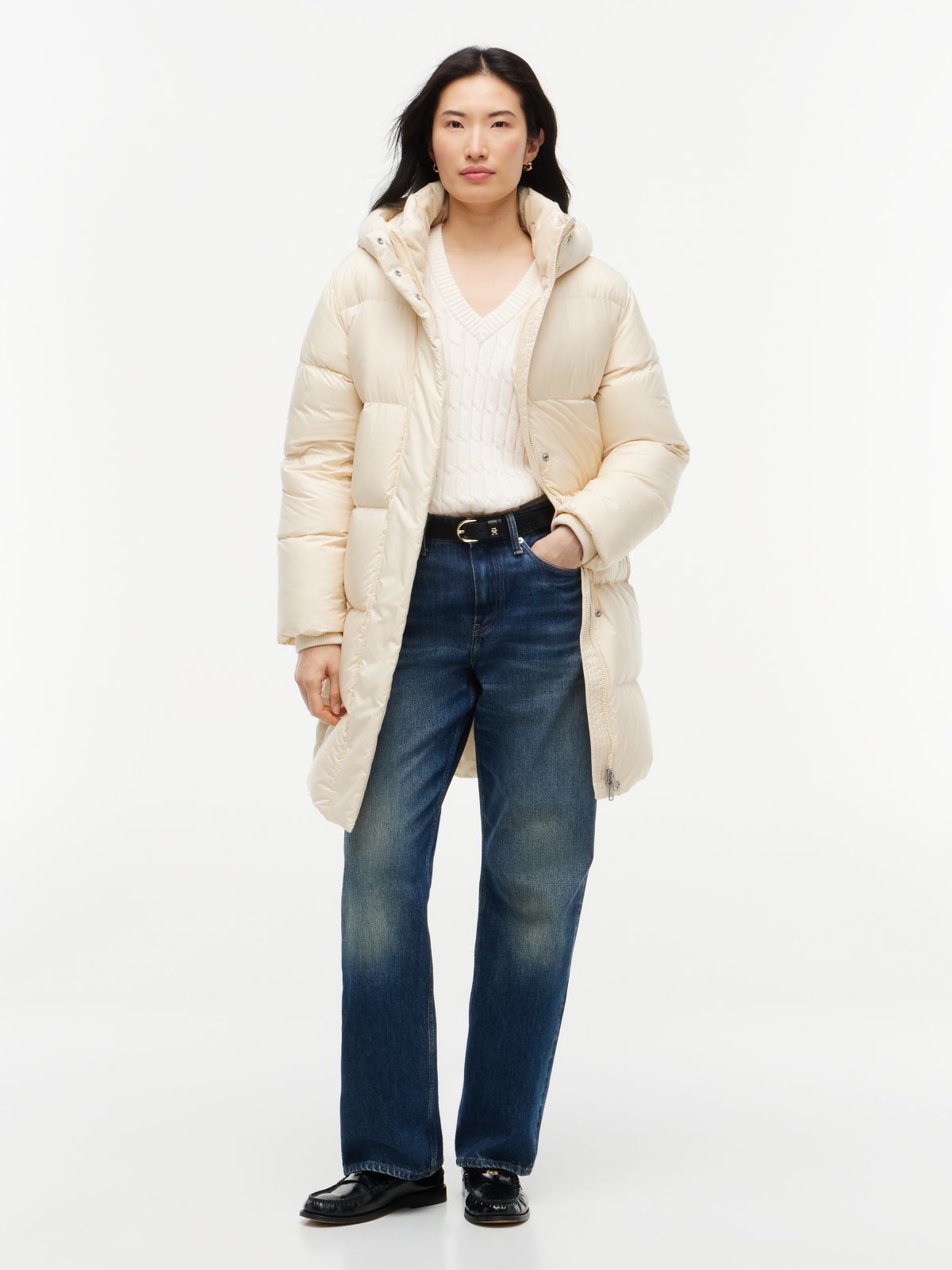 Water-Repellent Down Puffer Coat — Ivory