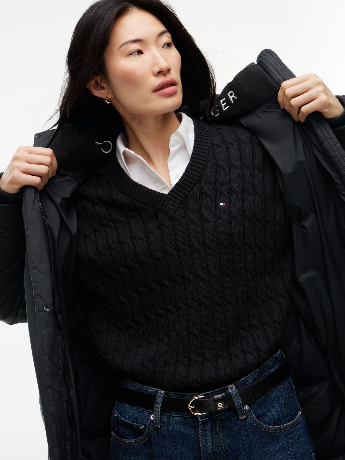 Water-Repellent Down Puffer Coat — Black