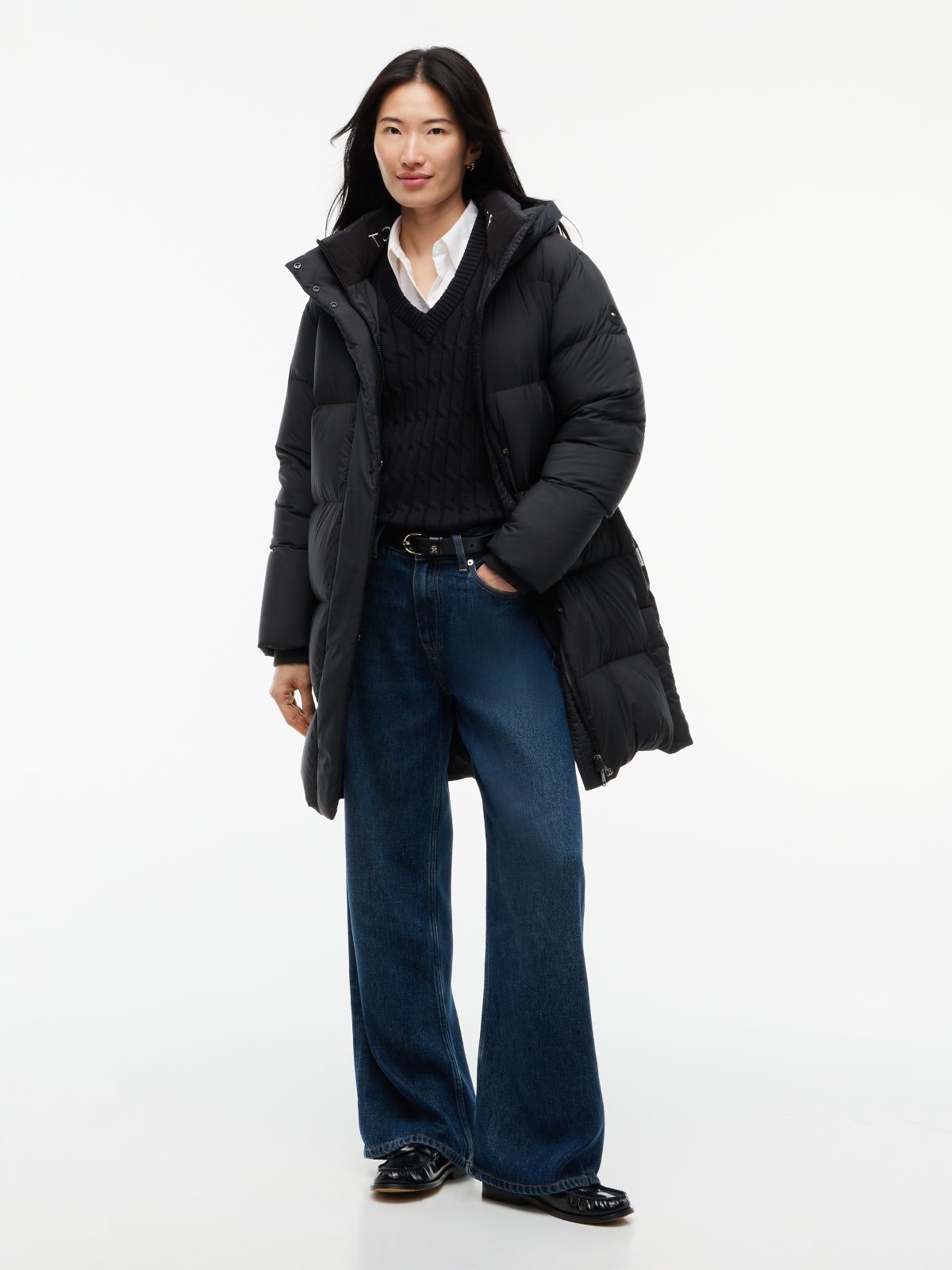 Water-Repellent Down Puffer Coat — Black