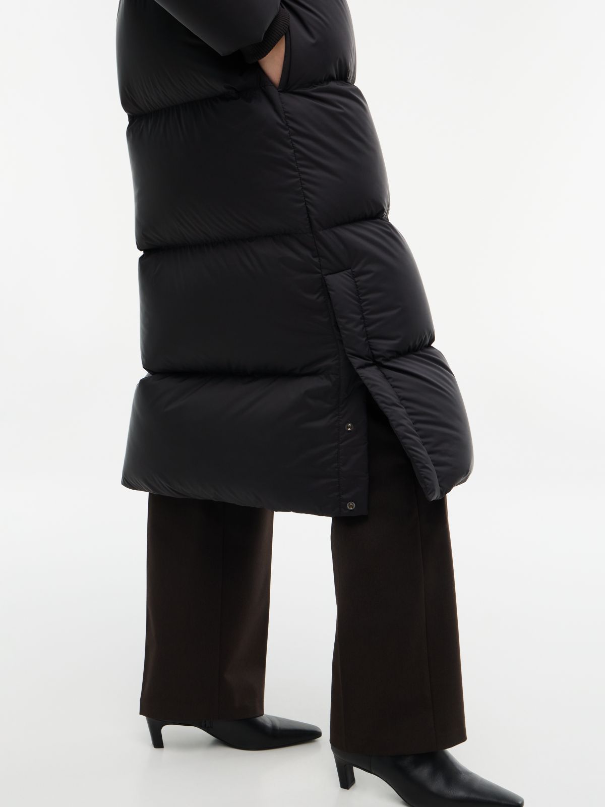 Water-Repellent Down Maxi Puffer Coat — Black