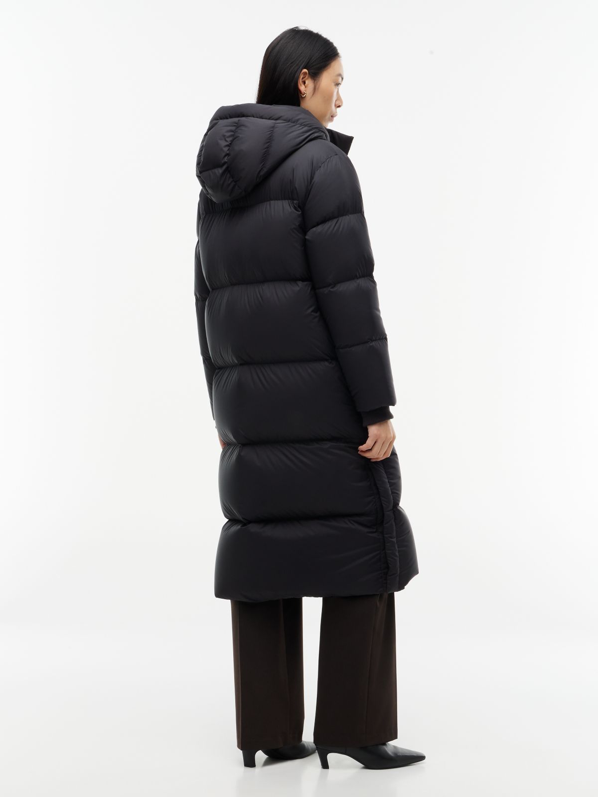 Water-Repellent Down Maxi Puffer Coat — Black