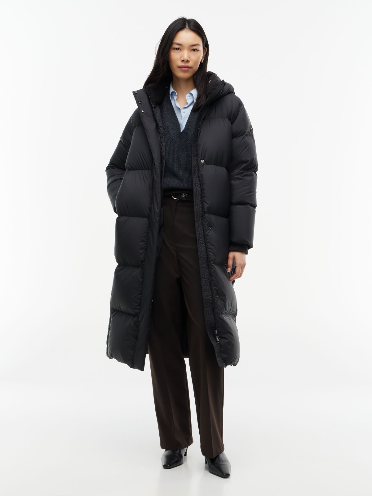 Water-Repellent Down Maxi Puffer Coat — Black
