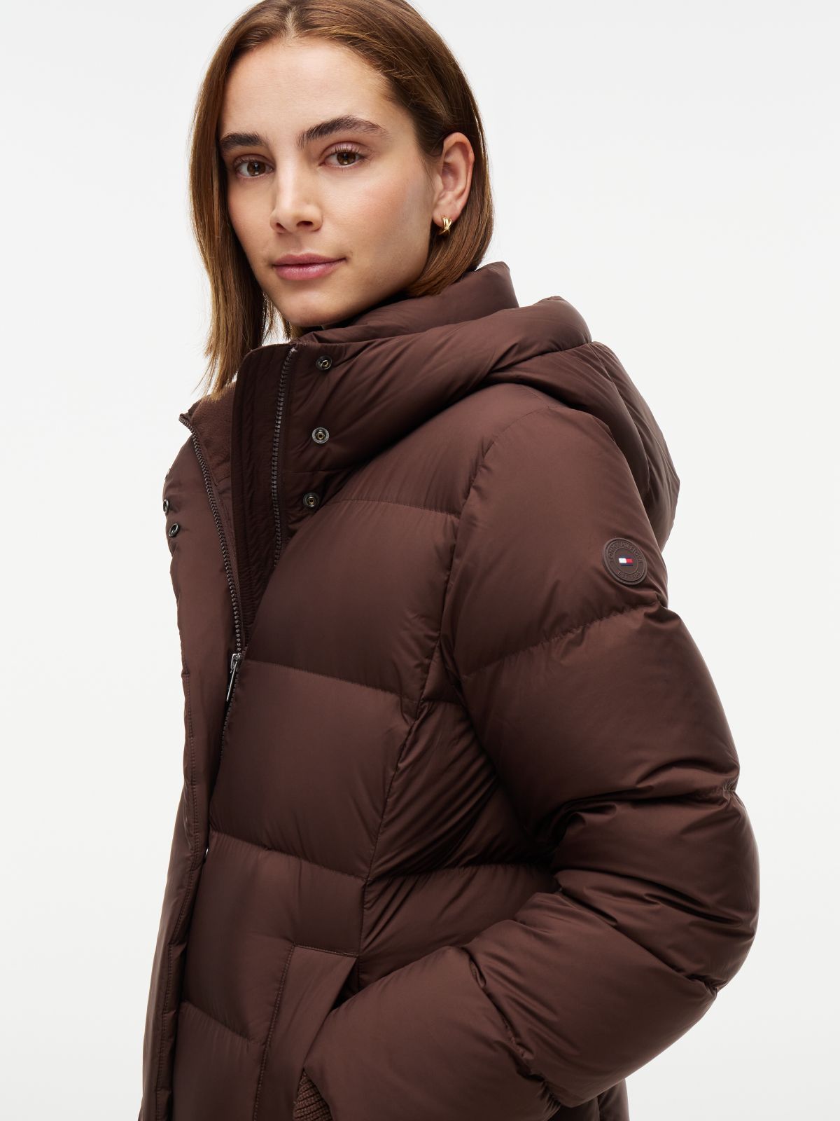Water-Repellent Down Maxi Puffer Coat — Deep Brown