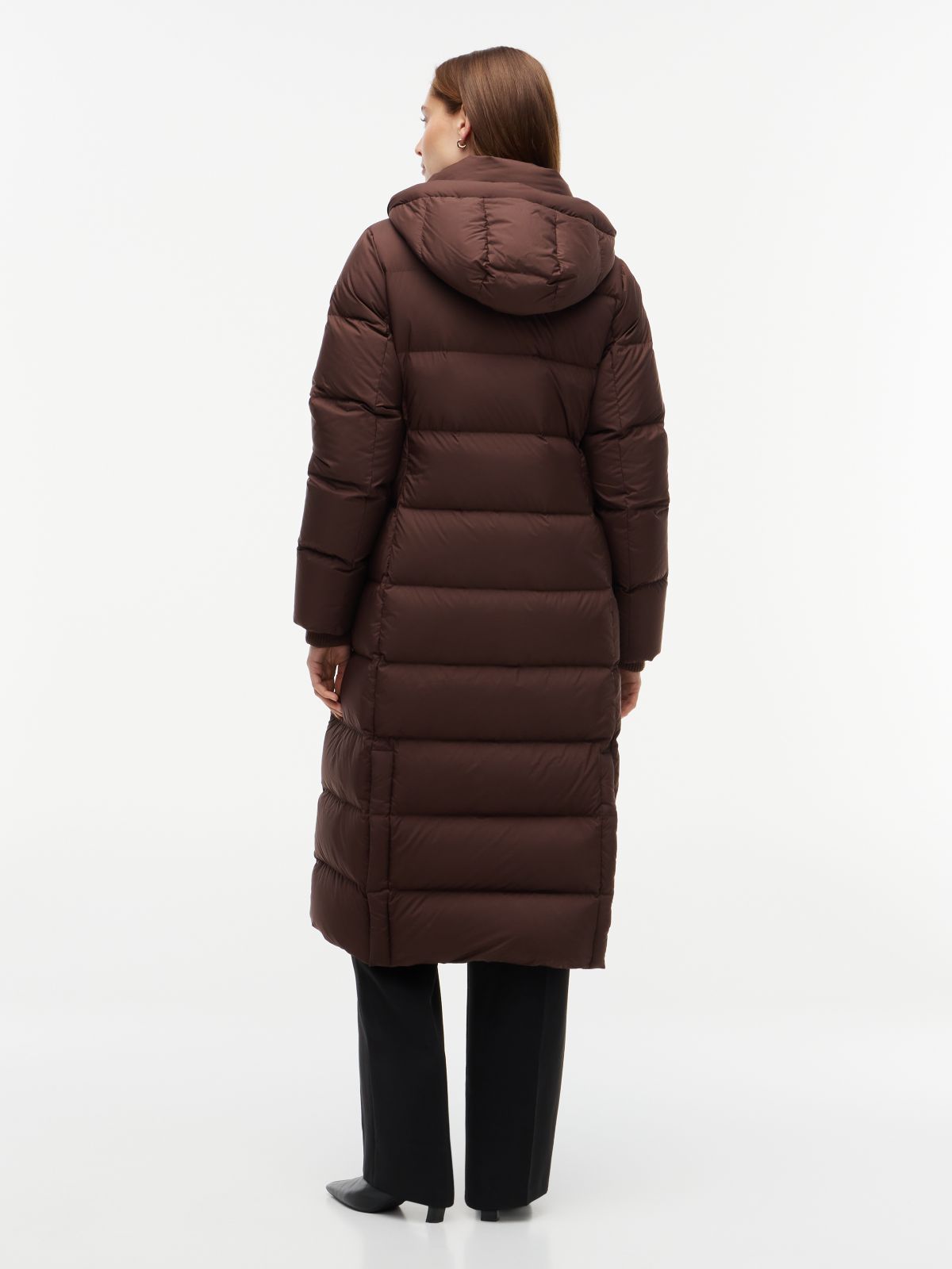 Water-Repellent Down Maxi Puffer Coat — Deep Brown