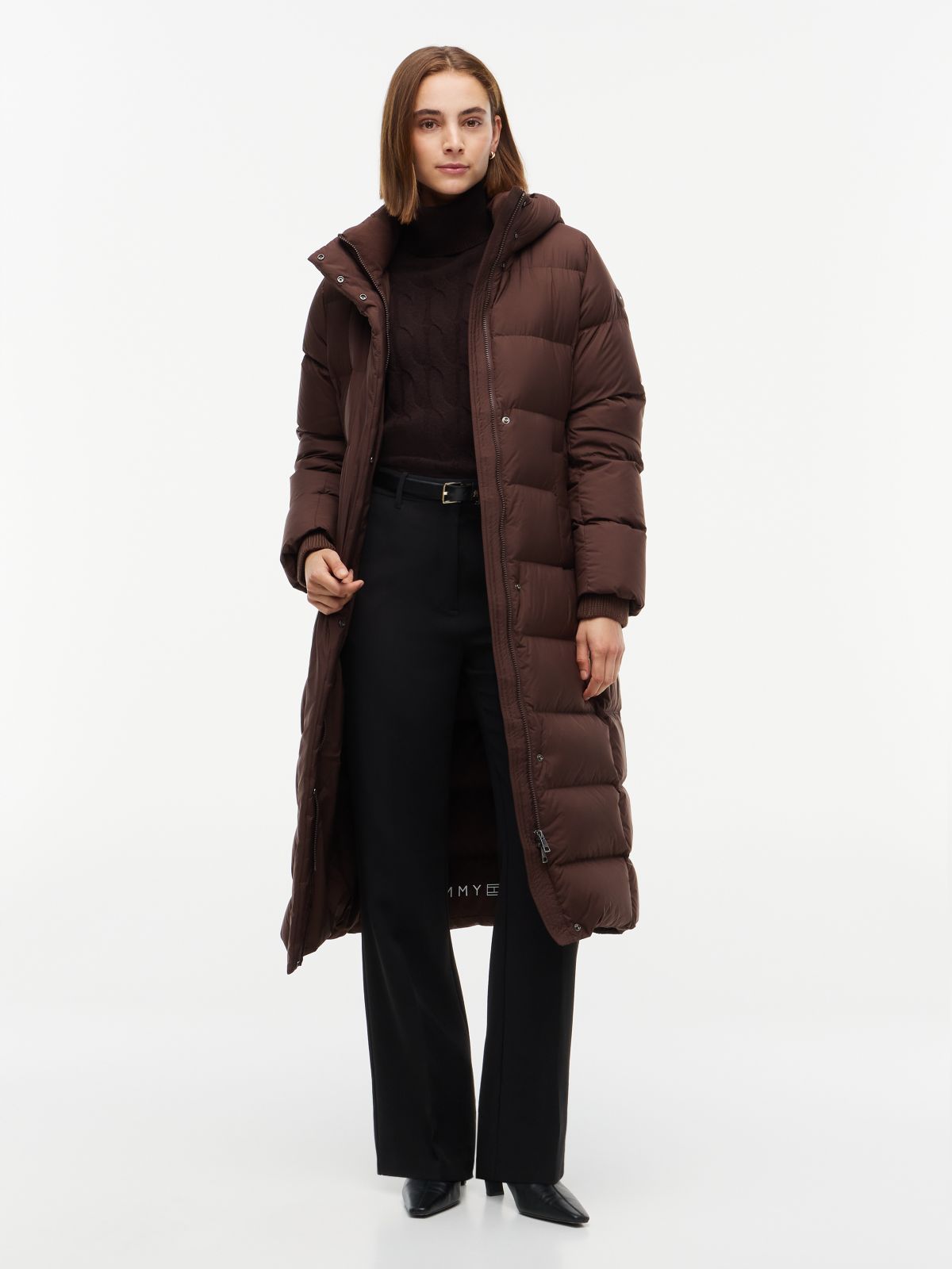 Water-Repellent Down Maxi Puffer Coat — Deep Brown