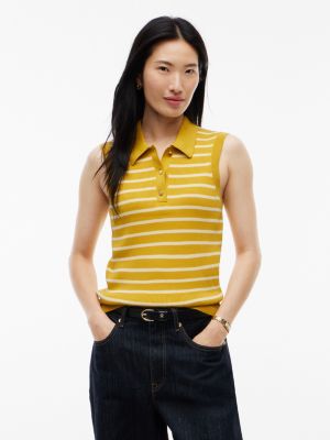 Slim Fit Ribbed Sweater Vest Polo, Breton Stp Orn Yellow Frozen Cust