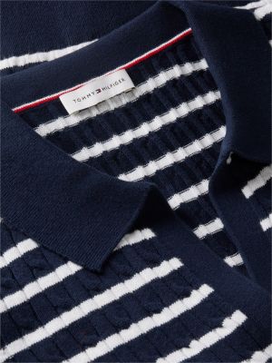 Женские рубашки Tommy Hilfiger Slim Fit Cable Knit Sweater Polo, цвет: Тёмно-синий полосатый — фото 6