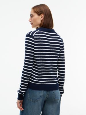Женские рубашки Tommy Hilfiger Slim Fit Cable Knit Sweater Polo, цвет: Тёмно-синий полосатый — фото 4